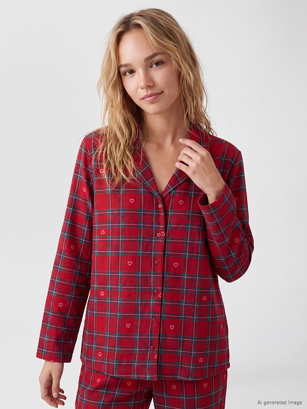 Kırmızı Ekose Kadın Pijama Takım-1