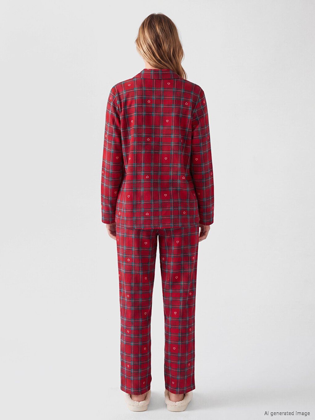 Kırmızı Ekose Kadın Pijama Takım-3