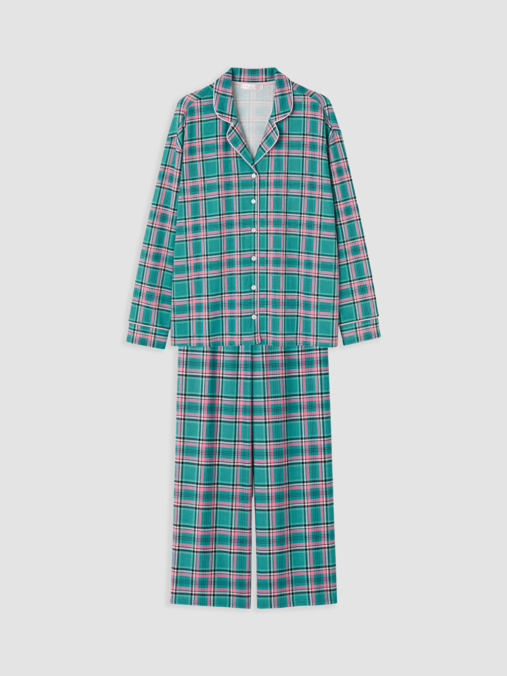 Shirt Collar Plaid Women's Pyjamas Set-4