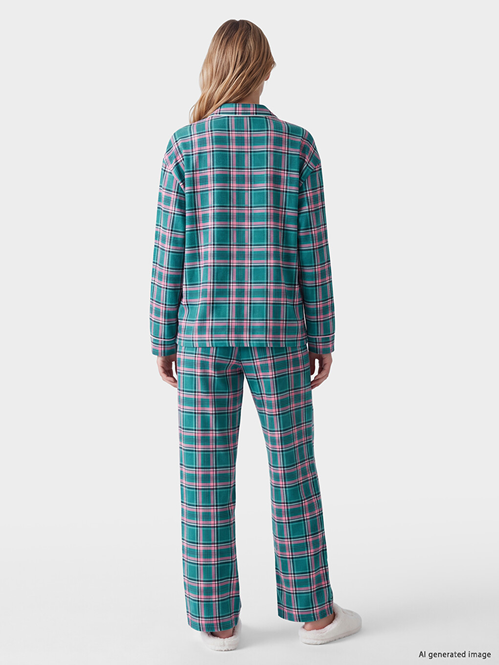 Shirt Collar Plaid Women's Pyjamas Set-3