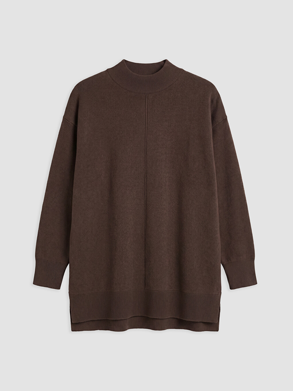 Kahverengi Yarım Balıkçı Yaka Kadın Oversize Triko Tunik-4