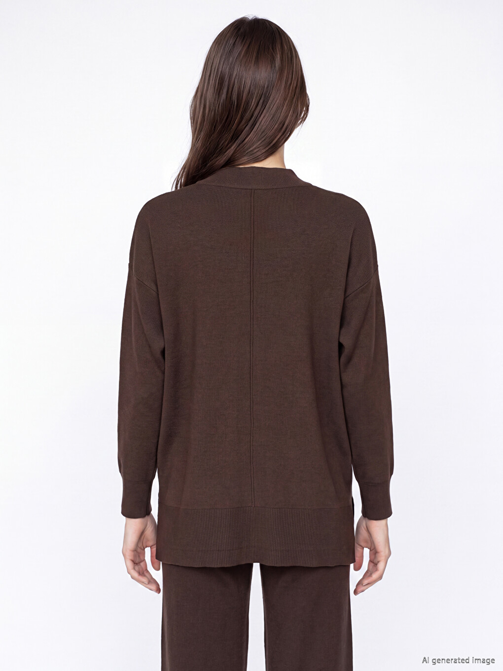 Kahverengi Yarım Balıkçı Yaka Kadın Oversize Triko Tunik-3