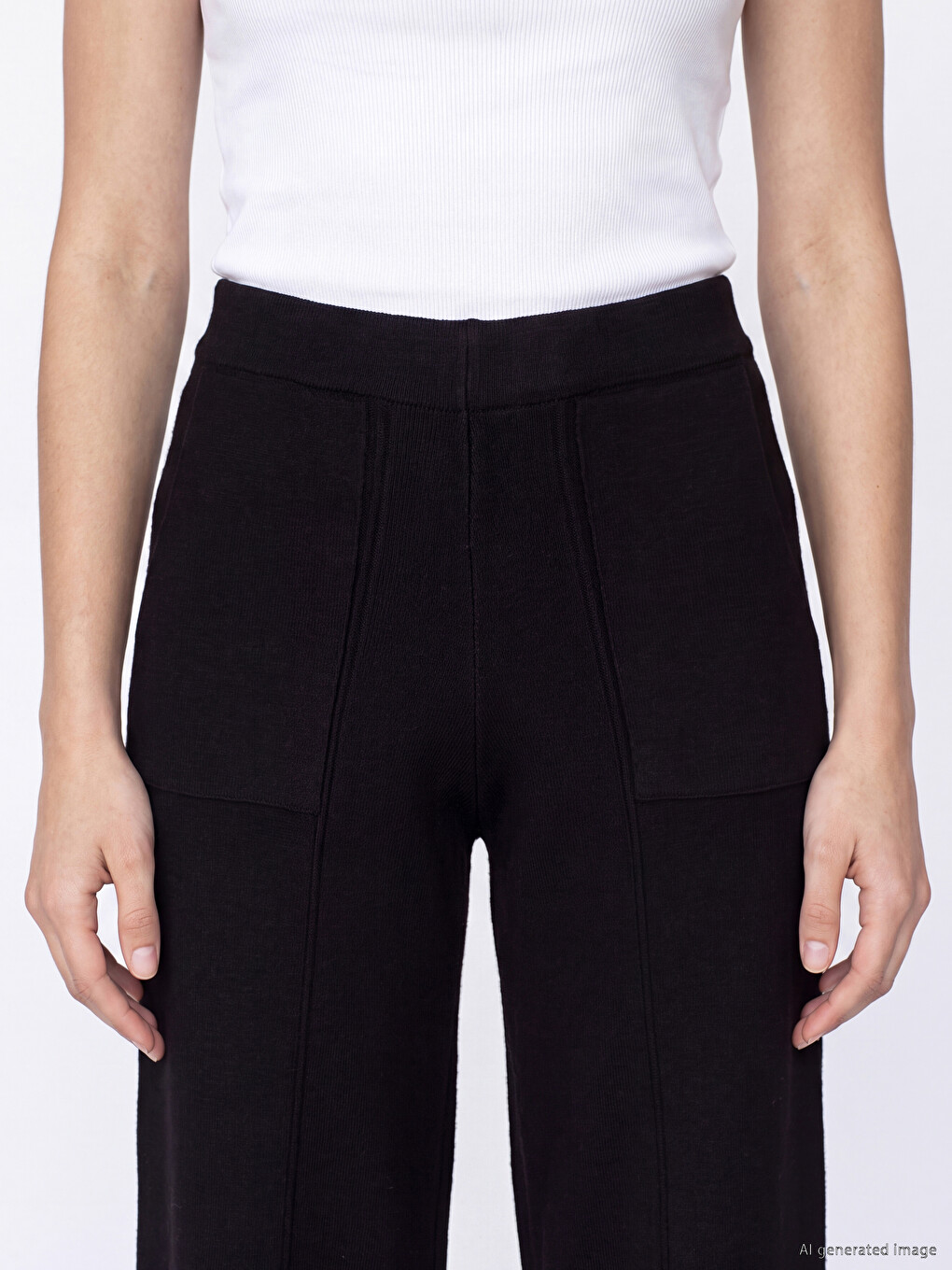 Siyah Beli Lastikli Kadın Triko Pantolon-2