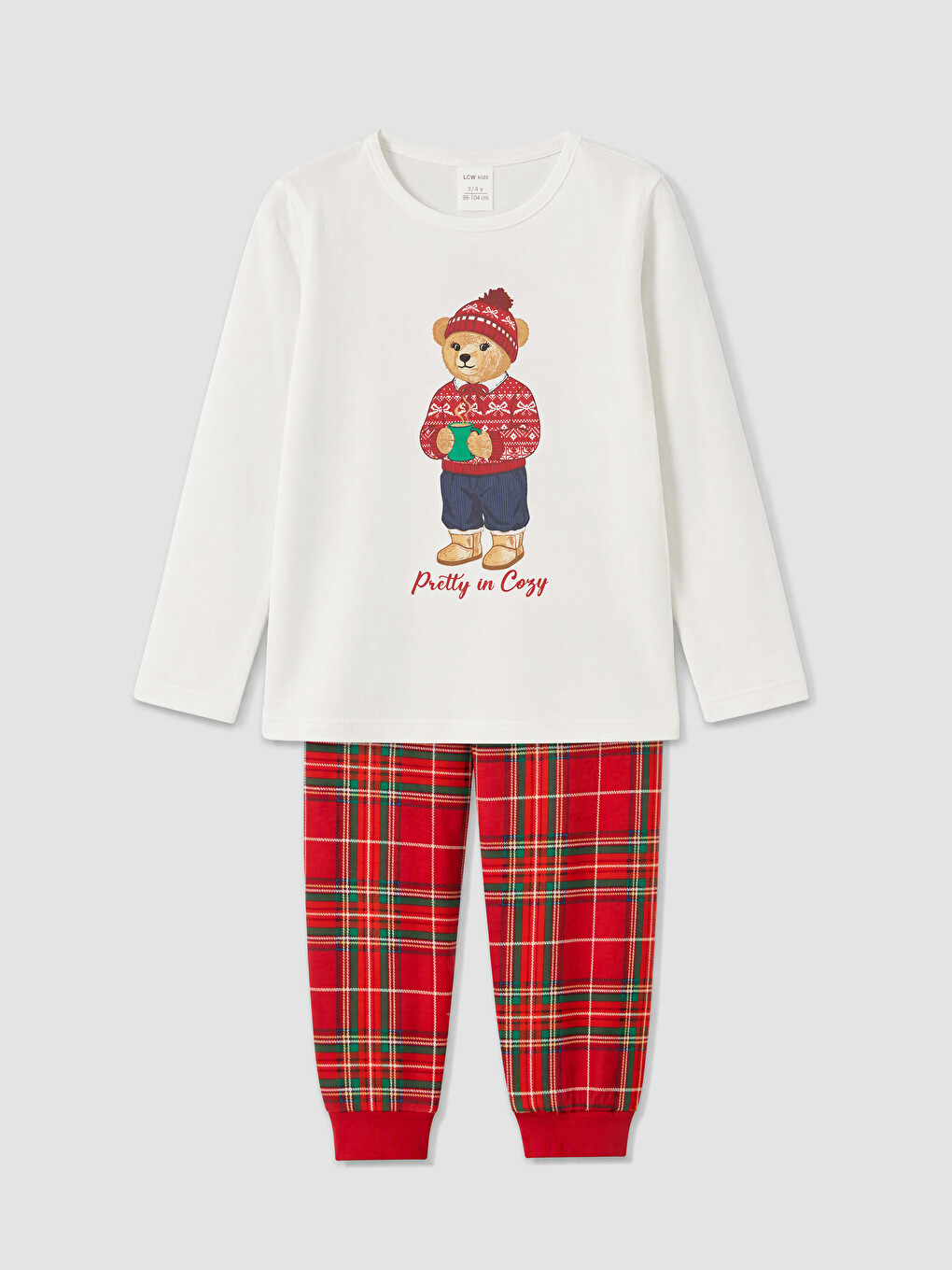Beyaz Ayı Teddy Baskılı Kız Çocuk Pijama Takım