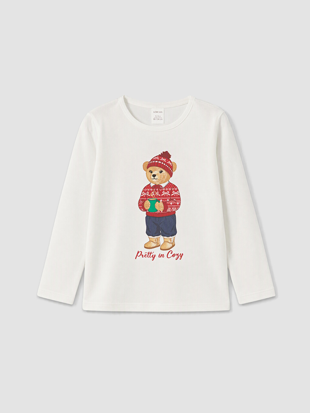 Beyaz Ayı Teddy Baskılı Kız Çocuk Pijama Takım-1