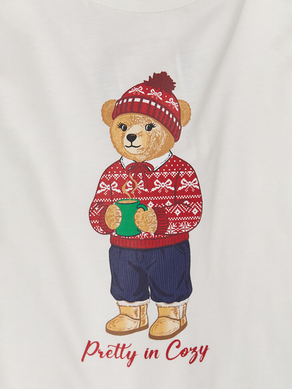 Beyaz Ayı Teddy Baskılı Kız Çocuk Pijama Takım-3