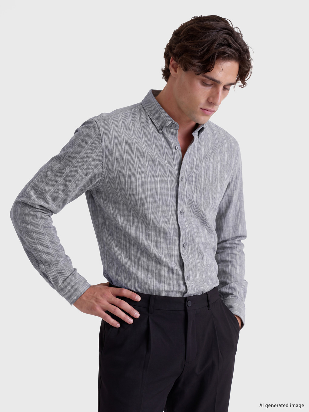 Këmishë Me Shirita Slim Fit Për Burra