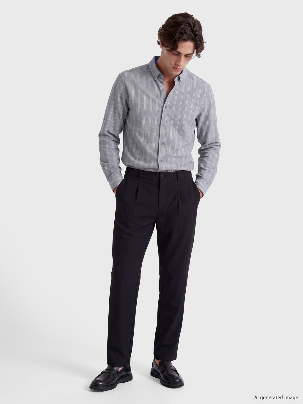 Këmishë Me Shirita Slim Fit Për Burra-1