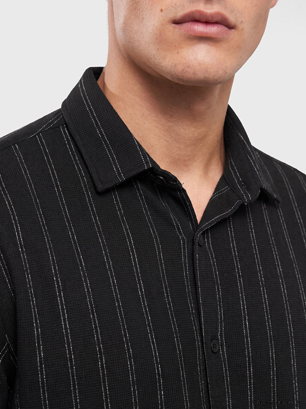 Siyah Slim Fit Çizgili Erkek Gömlek-2
