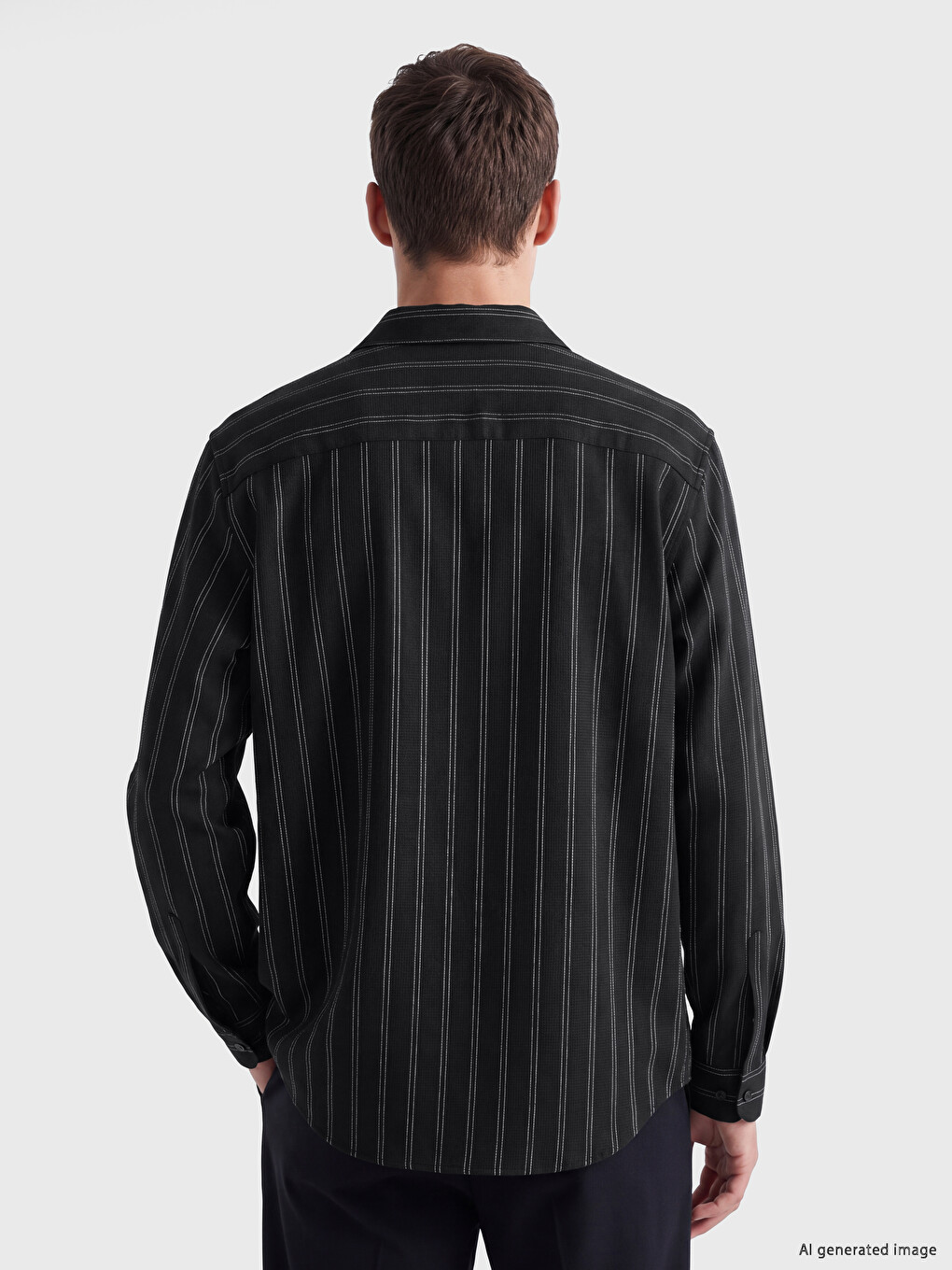 Siyah Slim Fit Çizgili Erkek Gömlek-3