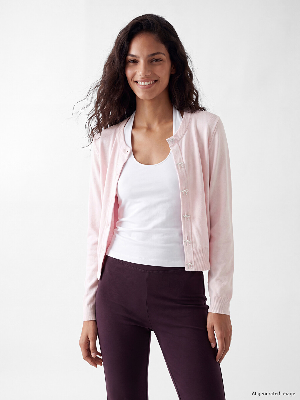 Bow Buttoned Women's Knitwear Cardigan