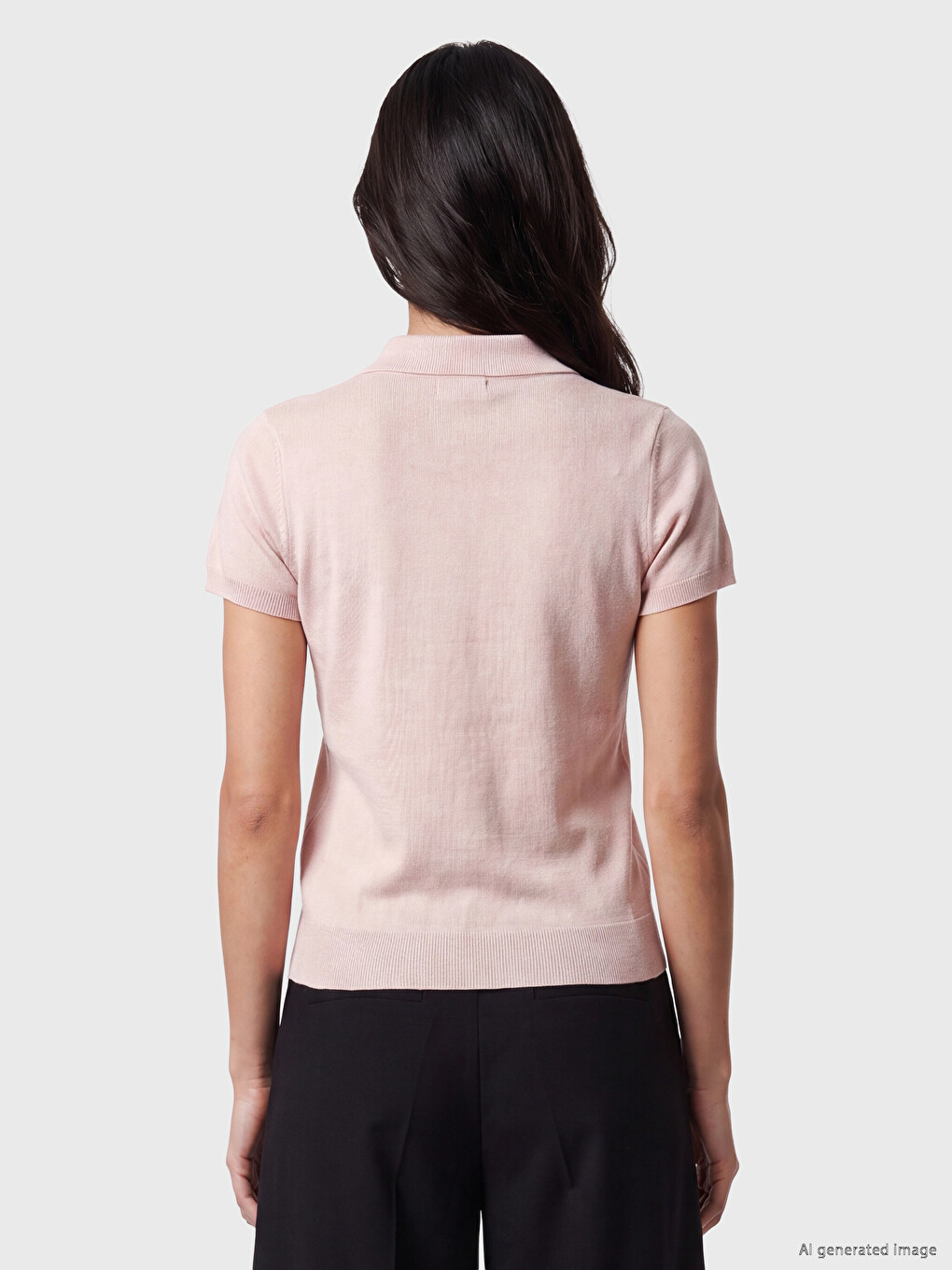 Pembe Polo Yaka Kadın Triko Kazak-3