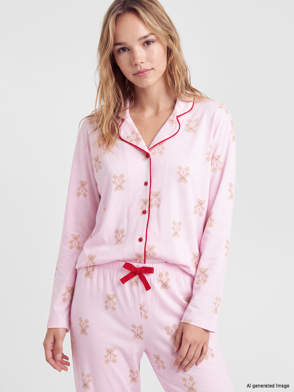 Pembe Ayıcık Baskılı Kadın Pijama Takımı-1