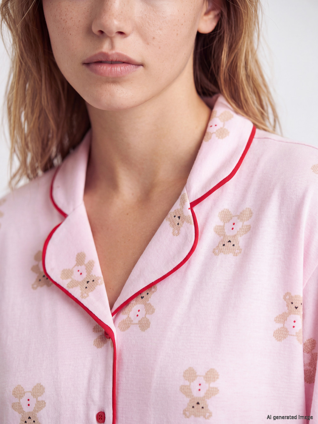 Pembe Ayıcık Baskılı Kadın Pijama Takımı-2
