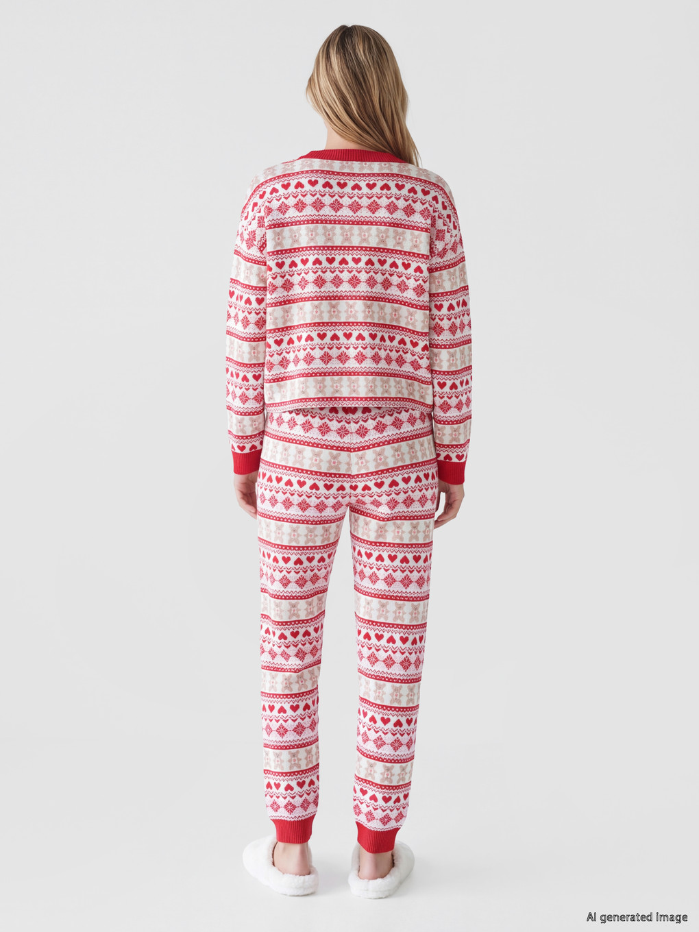 Pembe Yılbaşı Temalı Kadın Pijama Takım-3