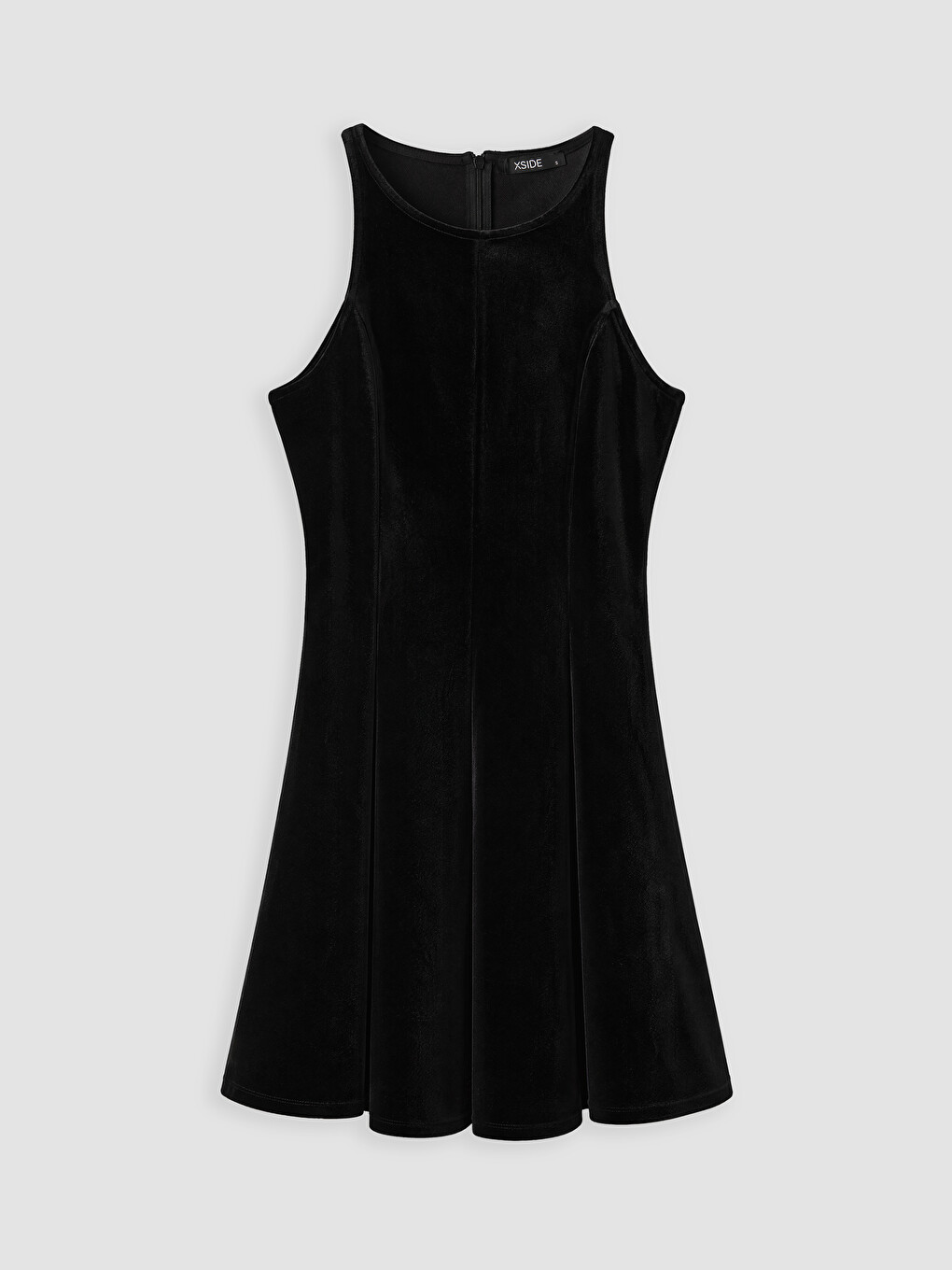 Siyah Belden Oturtma Kadife Mini Elbise-4
