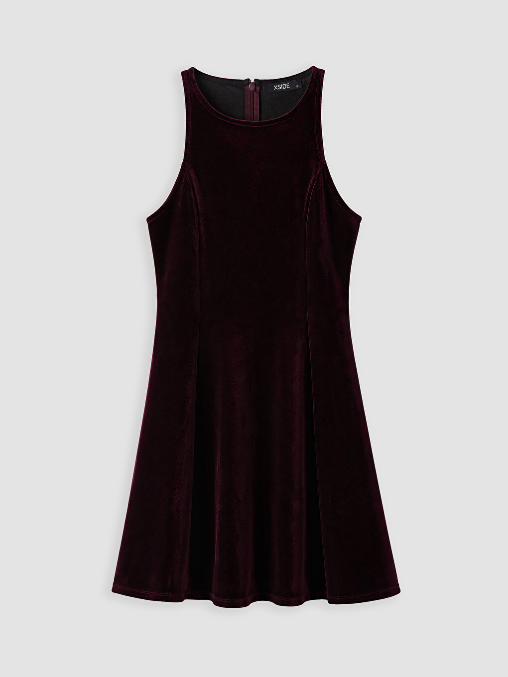 Bordo Belden Oturtma Kadife Mini Elbise-4