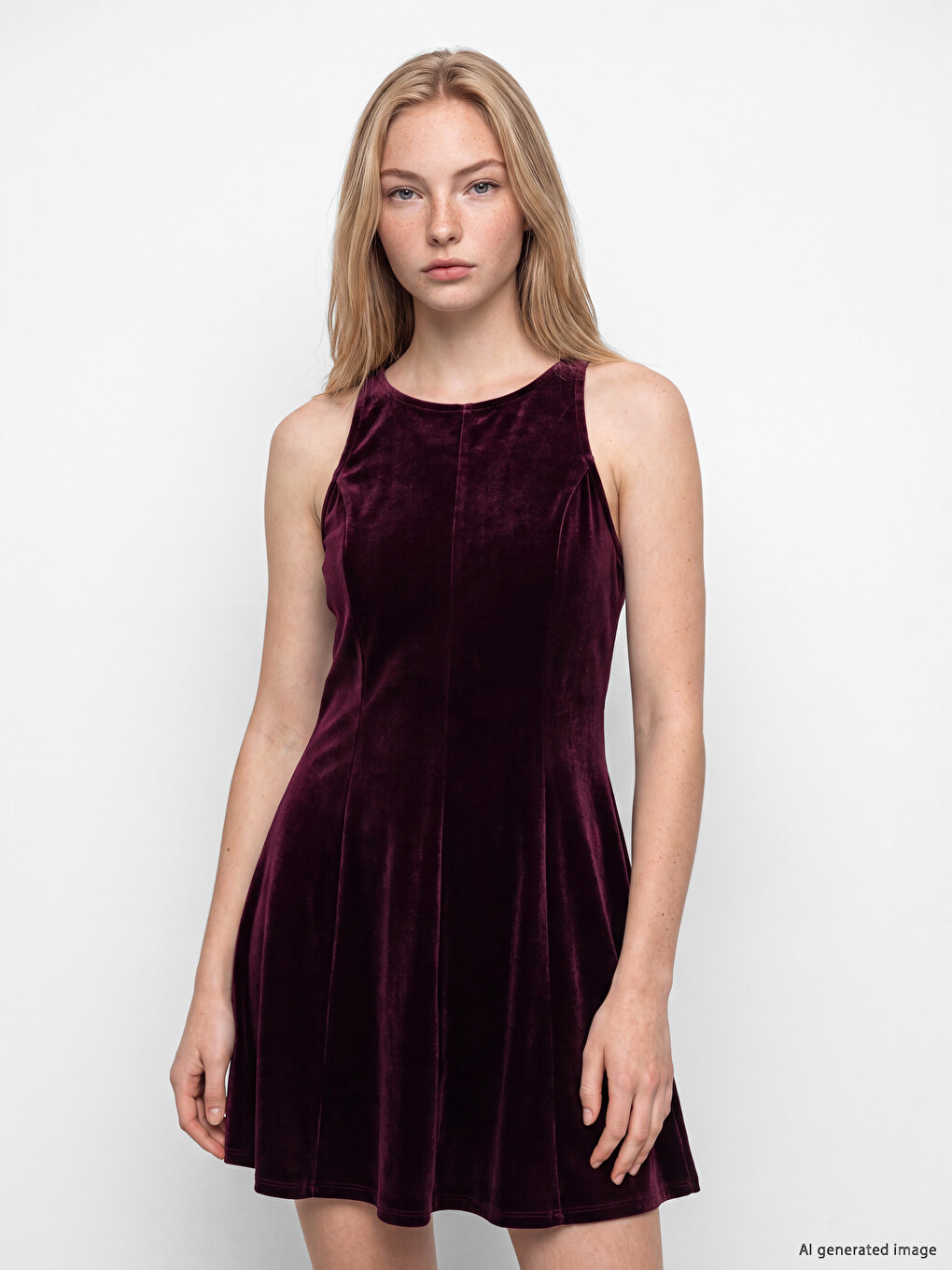 Bordo Belden Oturtma Kadife Mini Elbise-1
