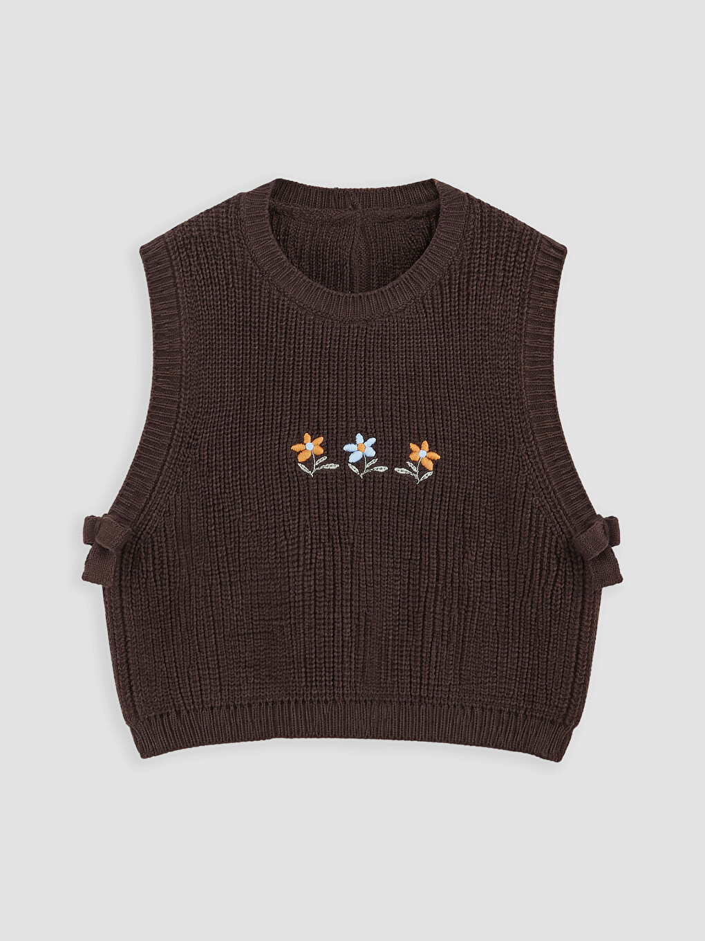 Girls' Embroidered Knitwear Sweater Vest And Shirt Set-4