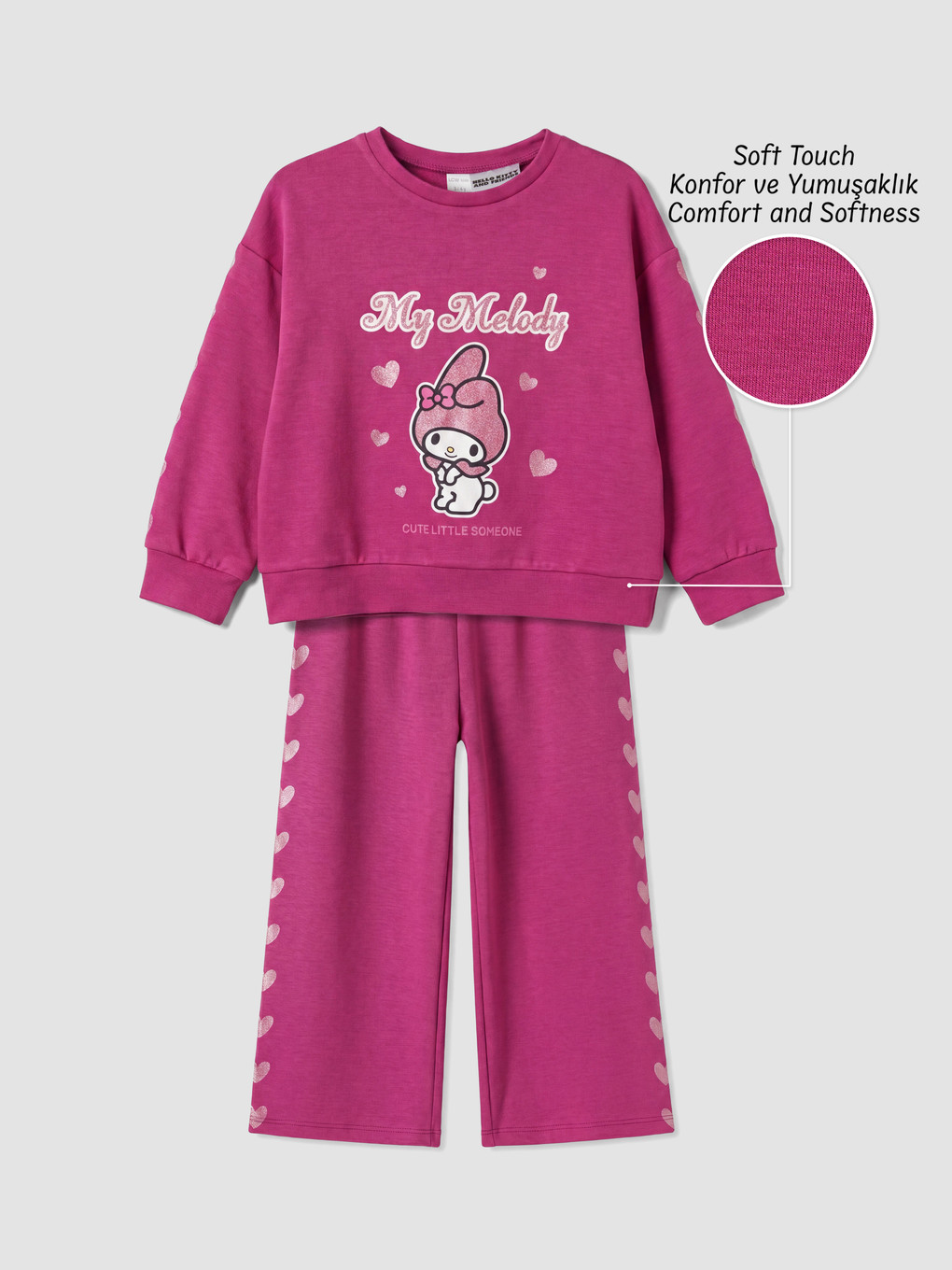 Fuşya My Melody Baskılı Simli Kız Çocuk Soft Touch Takım-1