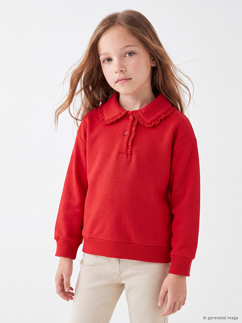 Polo Yaka Kız Çocuk Kalın Sweatshirt-1