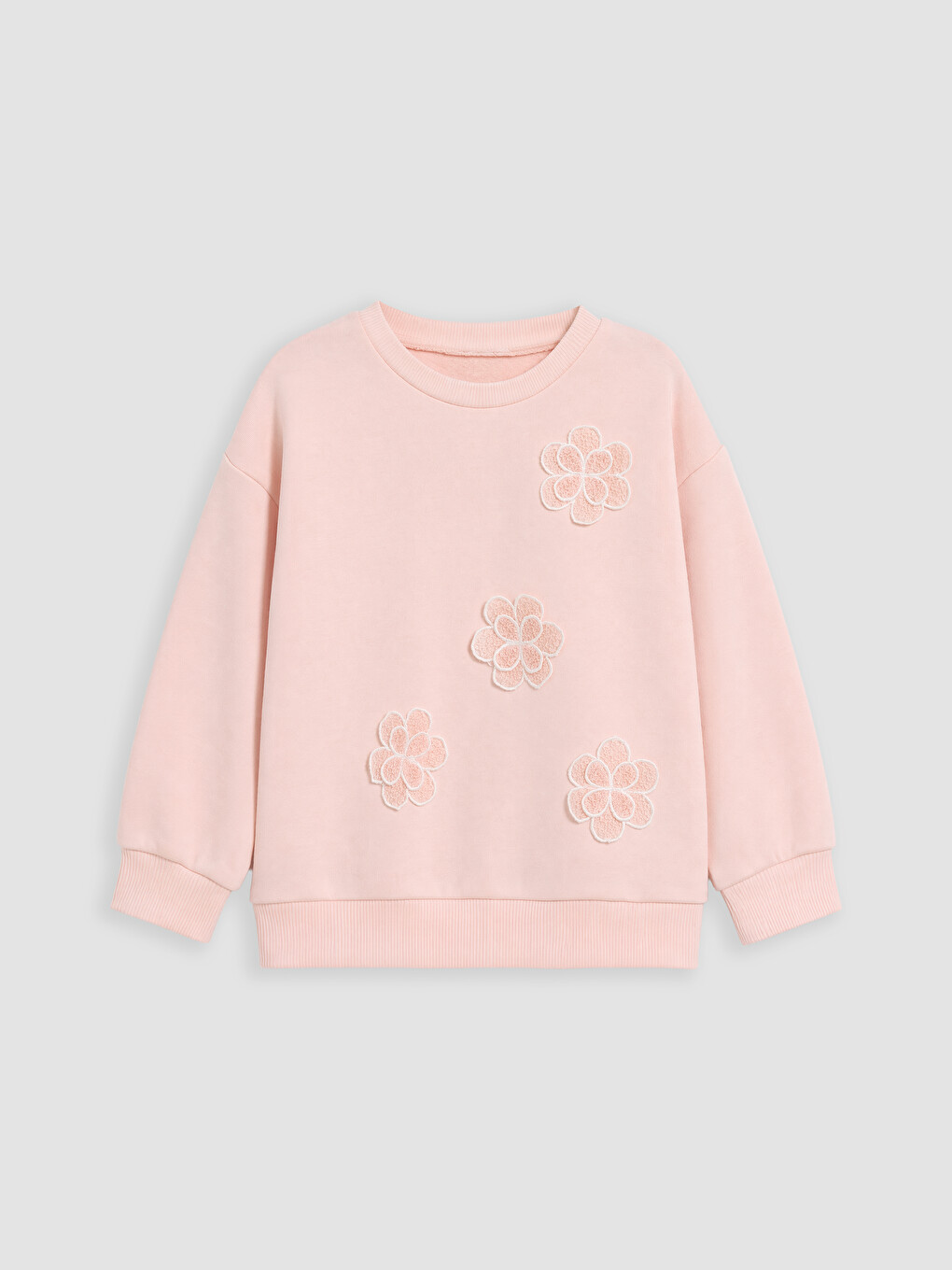 Pembe Bisiklet Yaka Nakışlı Kız Çocuk Sweatshirt