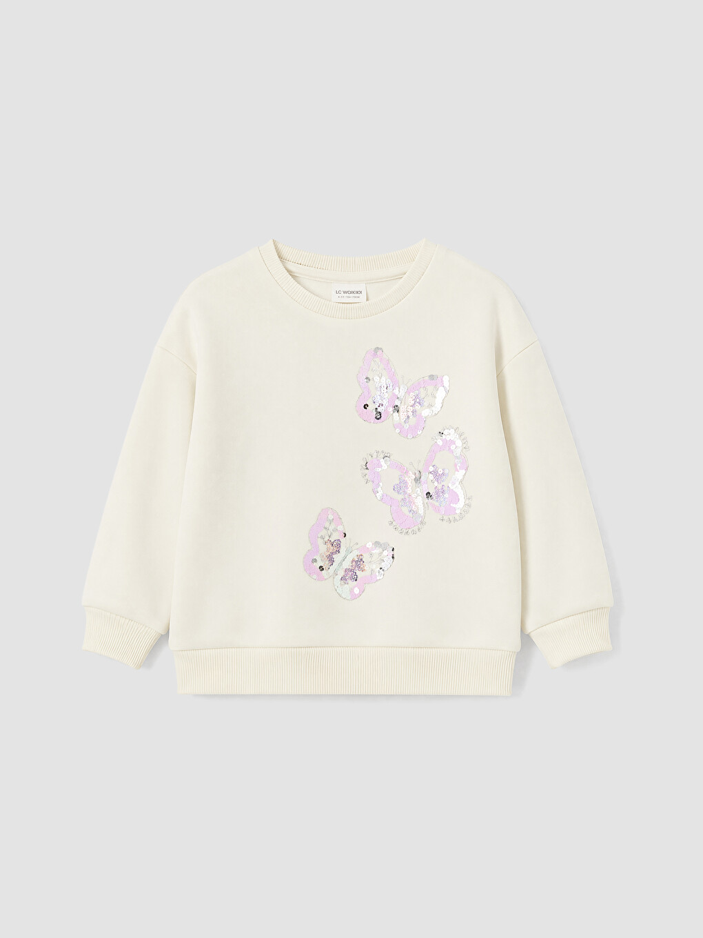 Ekru Bisiklet Yaka Payetli Kız Çocuk Sweatshirt