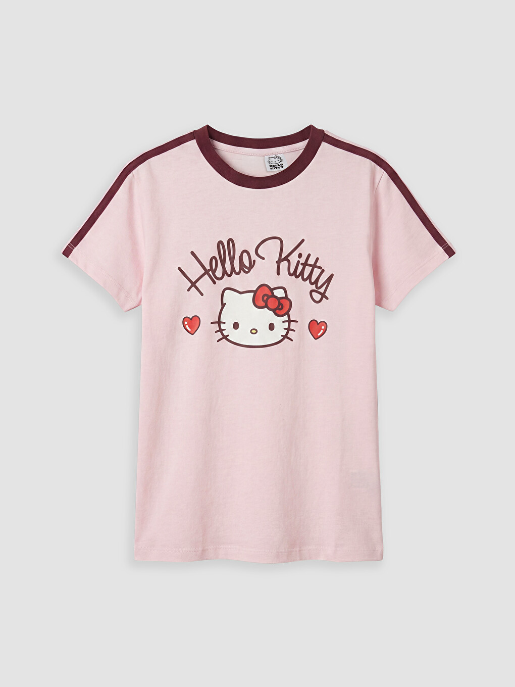 Pembe Bisiklet Yaka Hello Kitty Baskılı Kız Çocuk Tişört