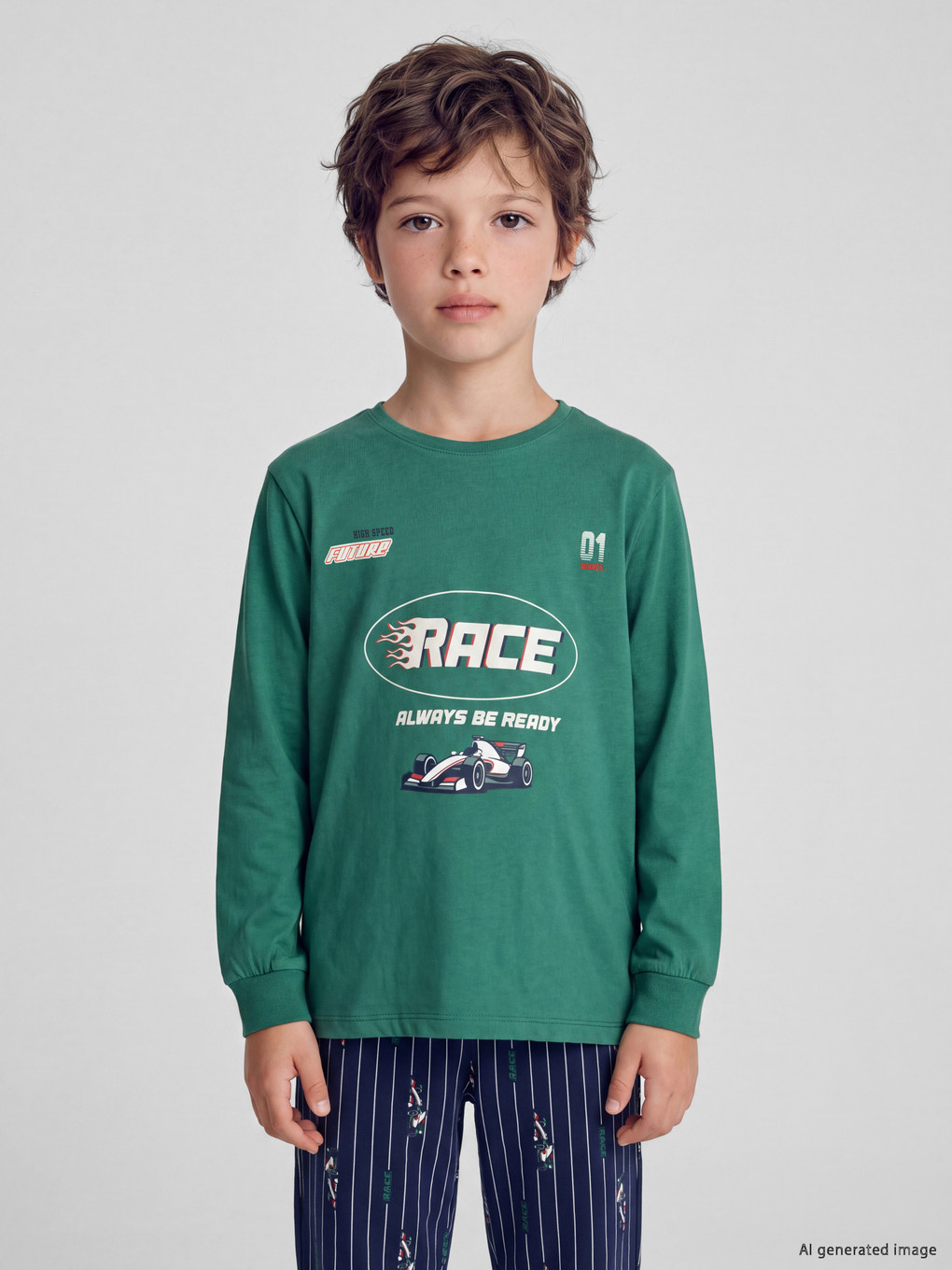 Yeşil Erkek Çocuk Baskılı Pijama Takım-1