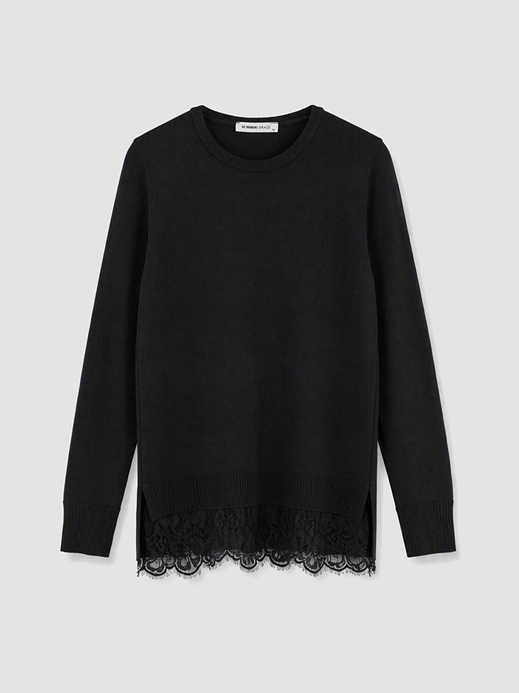 Crew Neck Lace Detailed Women's Knitwear Sweater-4