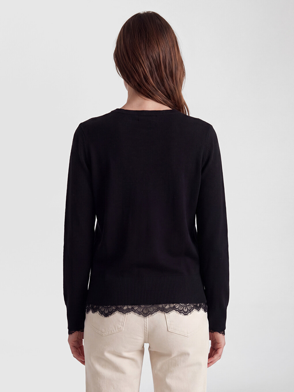 Crew Neck Lace Detailed Women's Knitwear Sweater-3