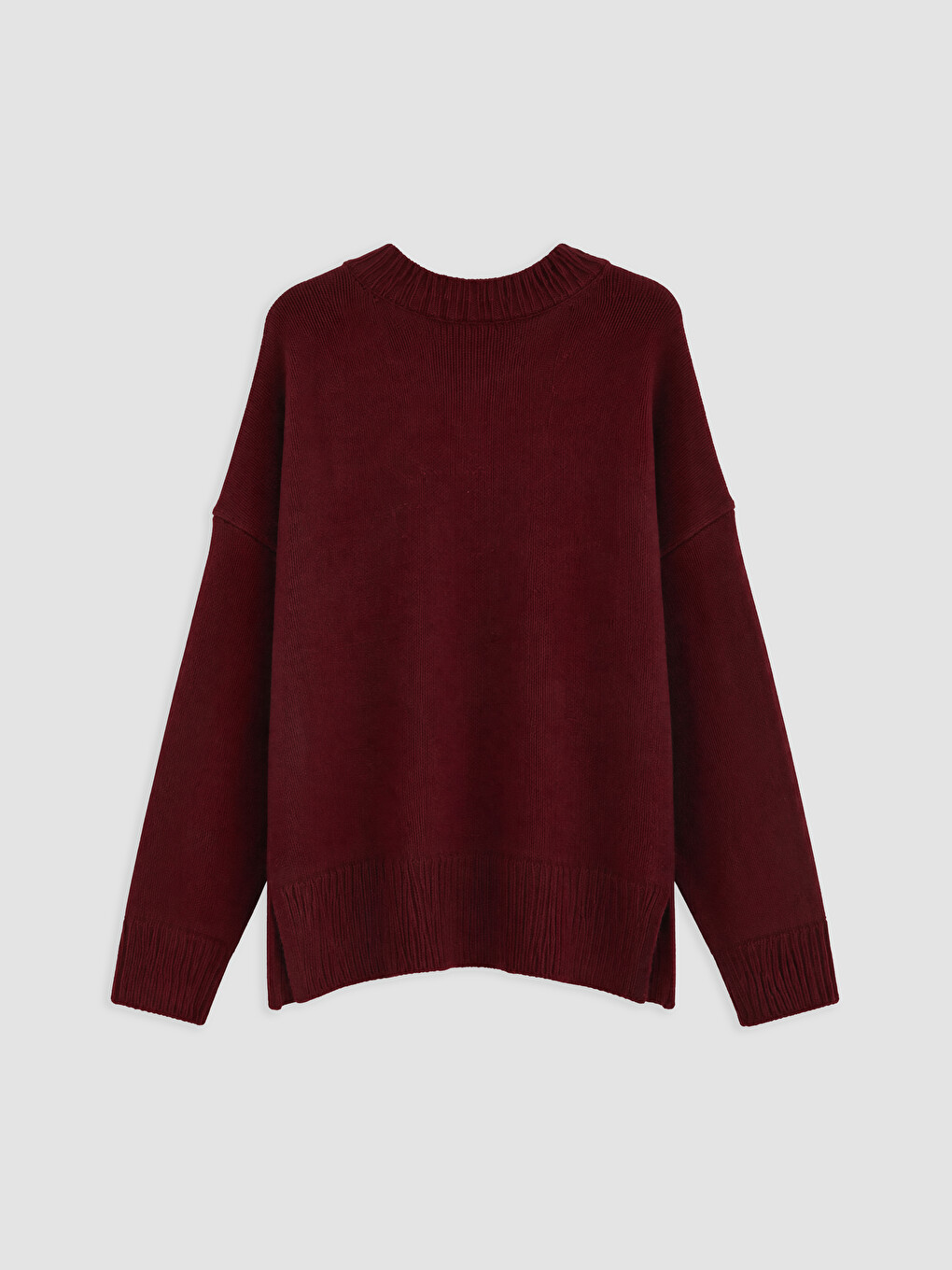 Bordo Oversize Kadın Triko Kazak-1