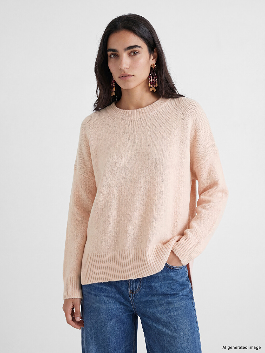 Pembe Oversize Kadın Triko Kazak