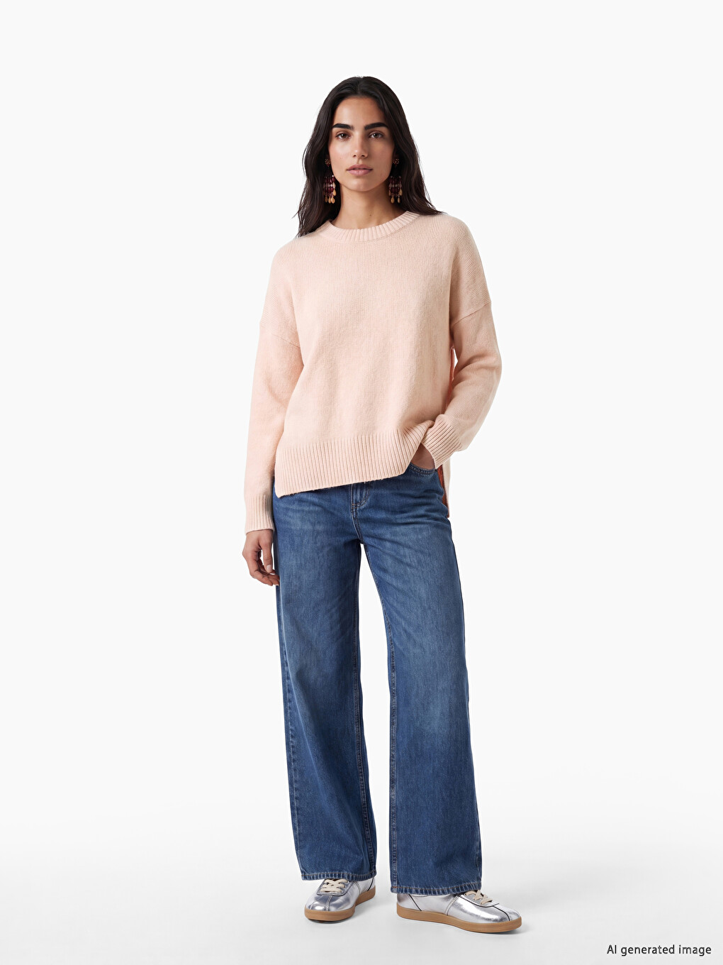 Pembe Oversize Kadın Triko Kazak-1