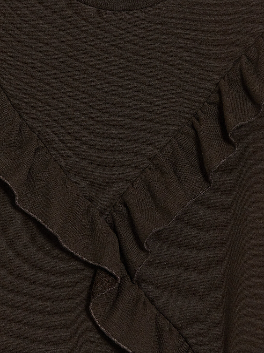 Kahverengi Bisiklet Yaka Fırfırlı Kadın Sweatshirt Tunik-5