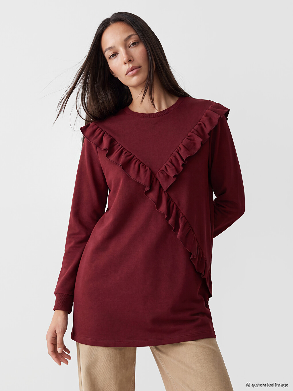 Woman Bordeaux Sweatshirt Tunic