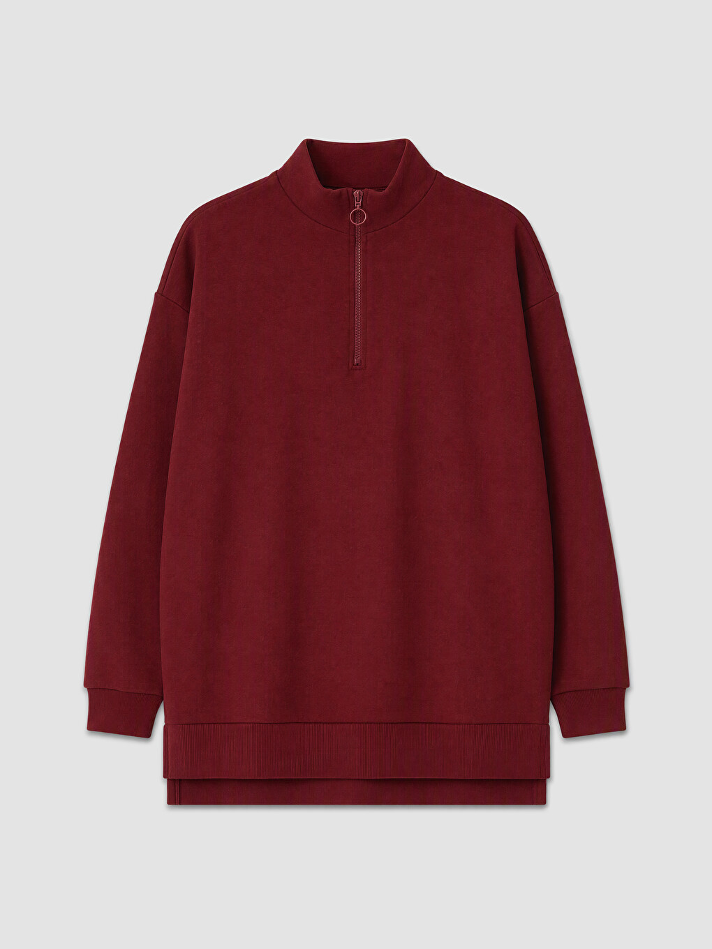 Bordo Dik Yaka Kadın Sweatshirt Tunik