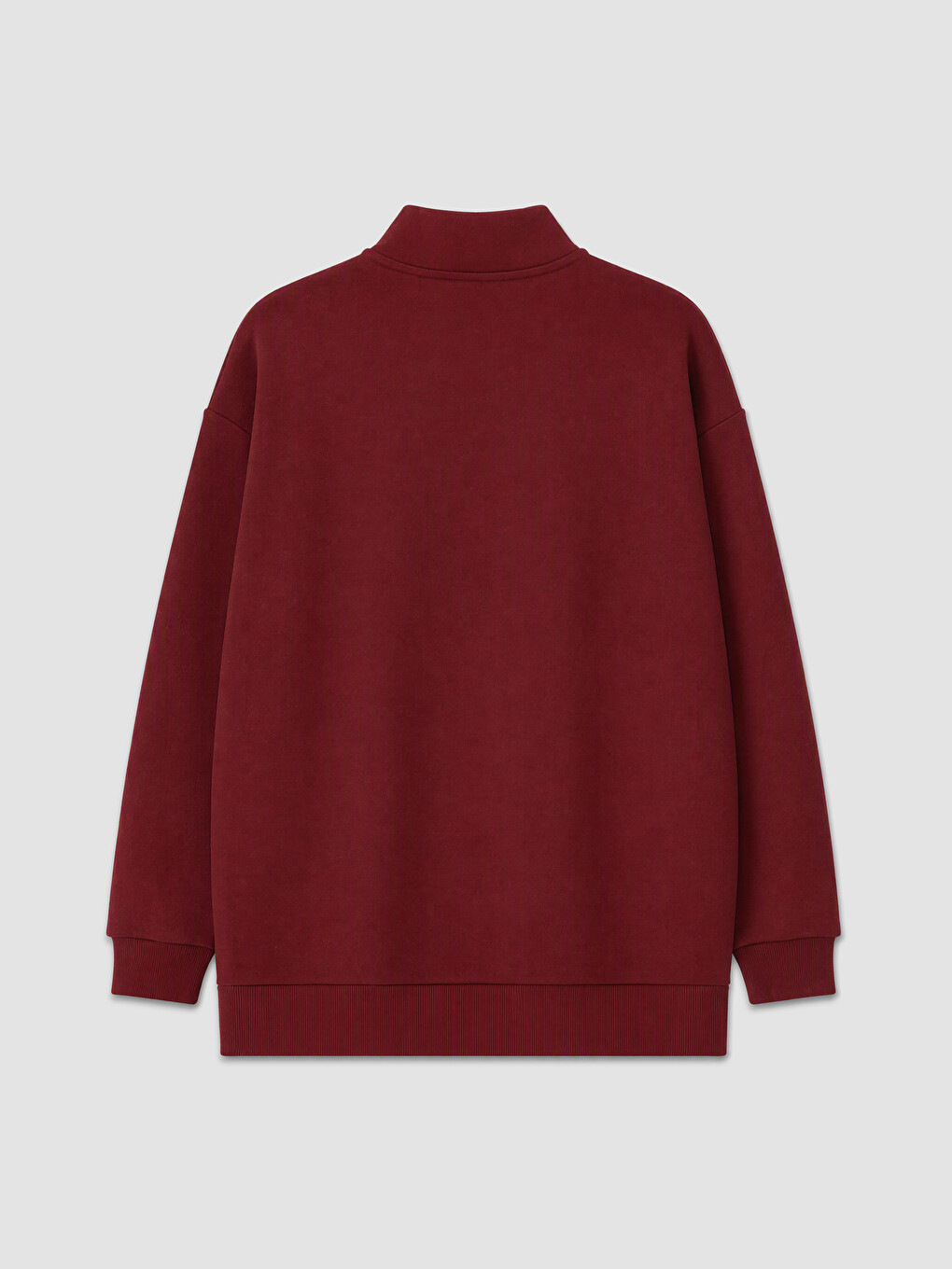 Bordo Dik Yaka Kadın Sweatshirt Tunik-1