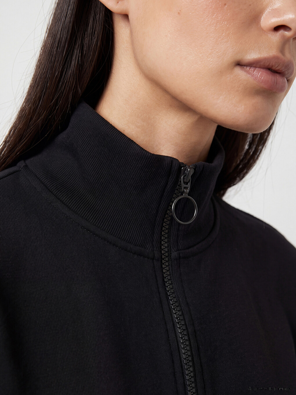 Siyah Dik Yaka Kadın Sweatshirt Tunik-2