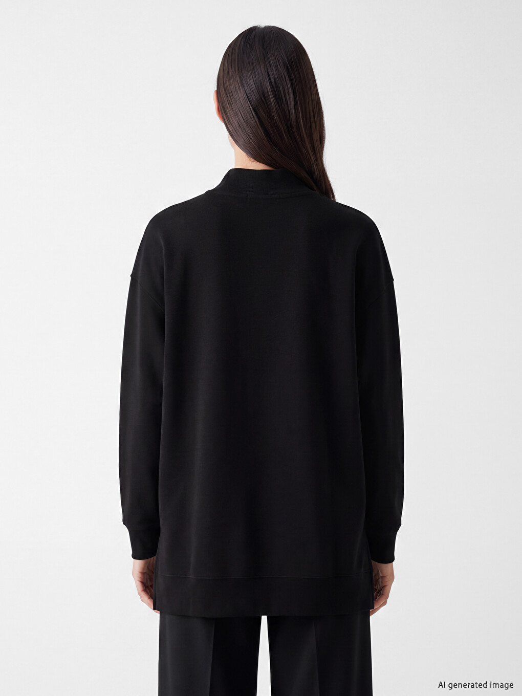 Siyah Dik Yaka Kadın Sweatshirt Tunik-3
