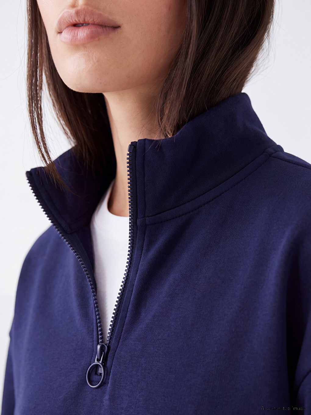 Lacivert Dik Yaka Kadın Sweatshirt Tunik-2