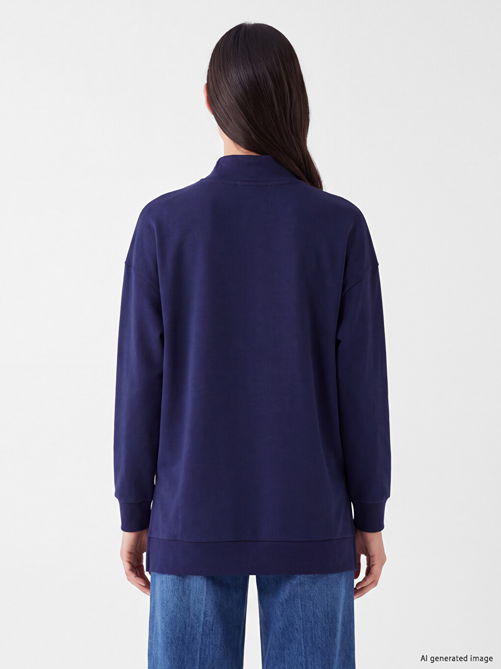 Lacivert Dik Yaka Kadın Sweatshirt Tunik-3