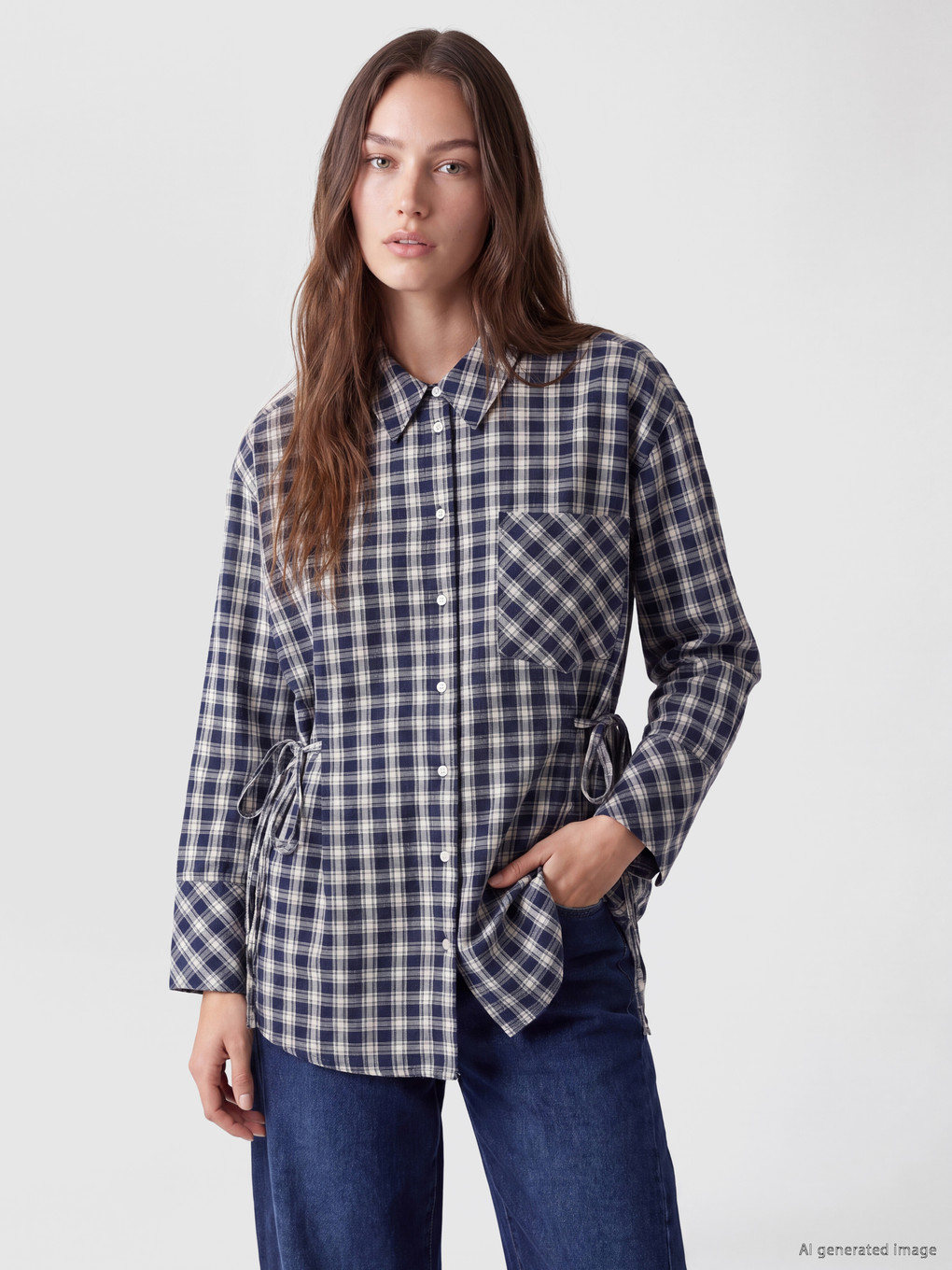 Plaid Ruched Women's Shirt Tunic
