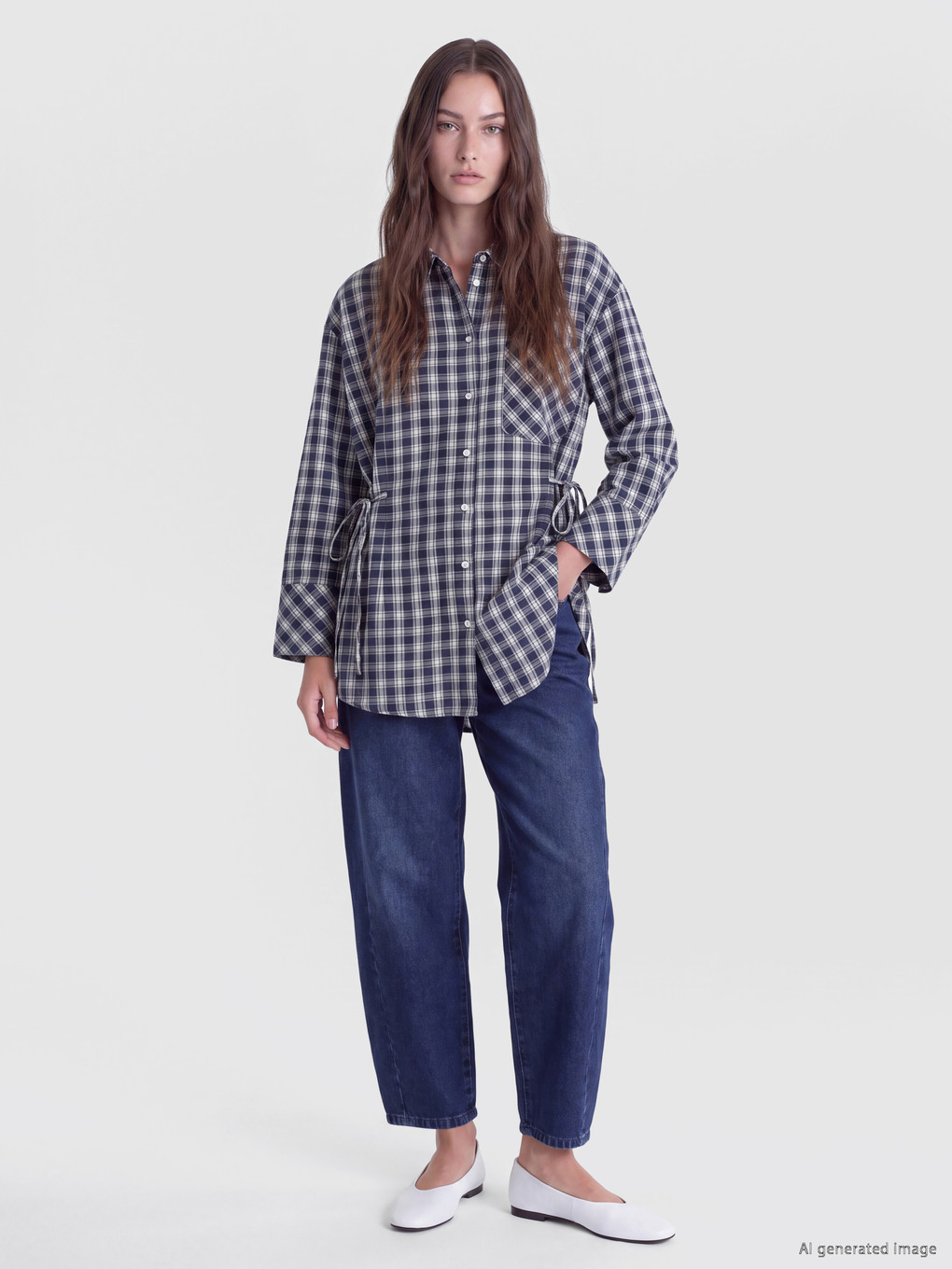 Plaid Ruched Women's Shirt Tunic-1