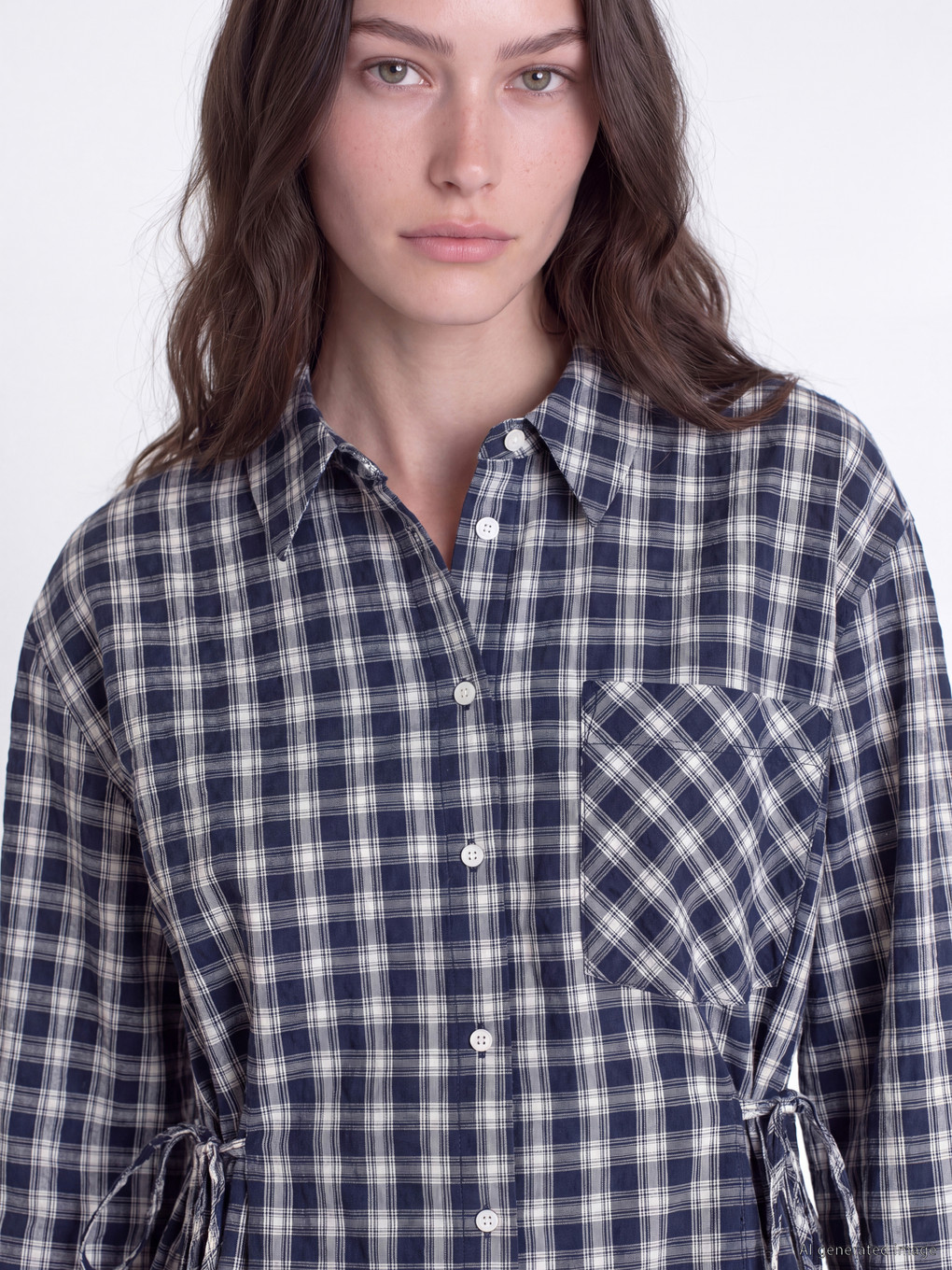 Plaid Ruched Women's Shirt Tunic-2