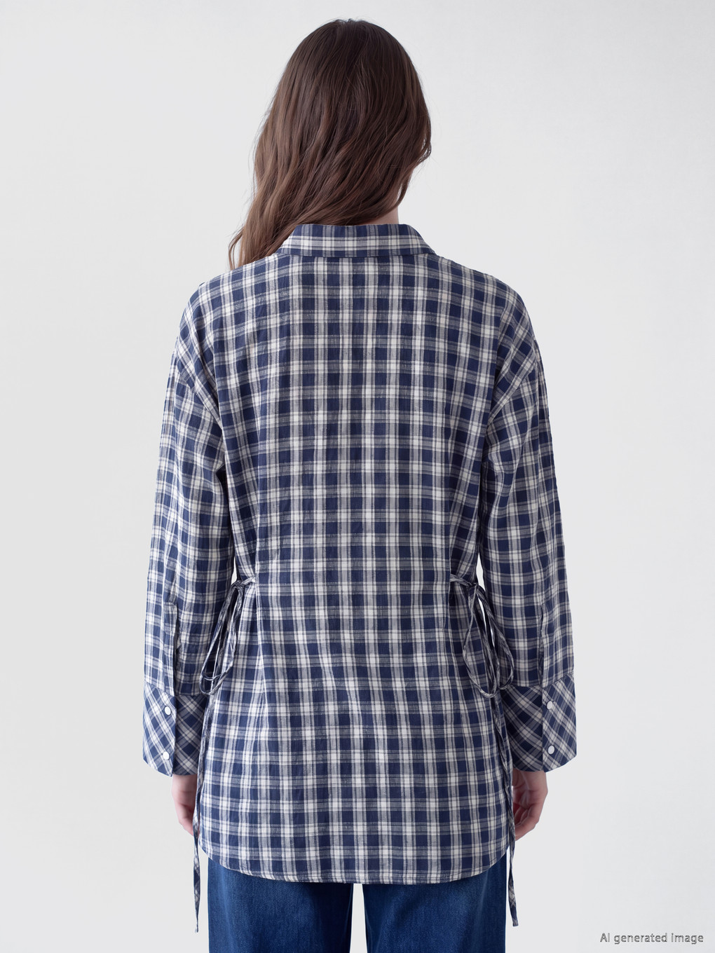 Plaid Ruched Women's Shirt Tunic-3