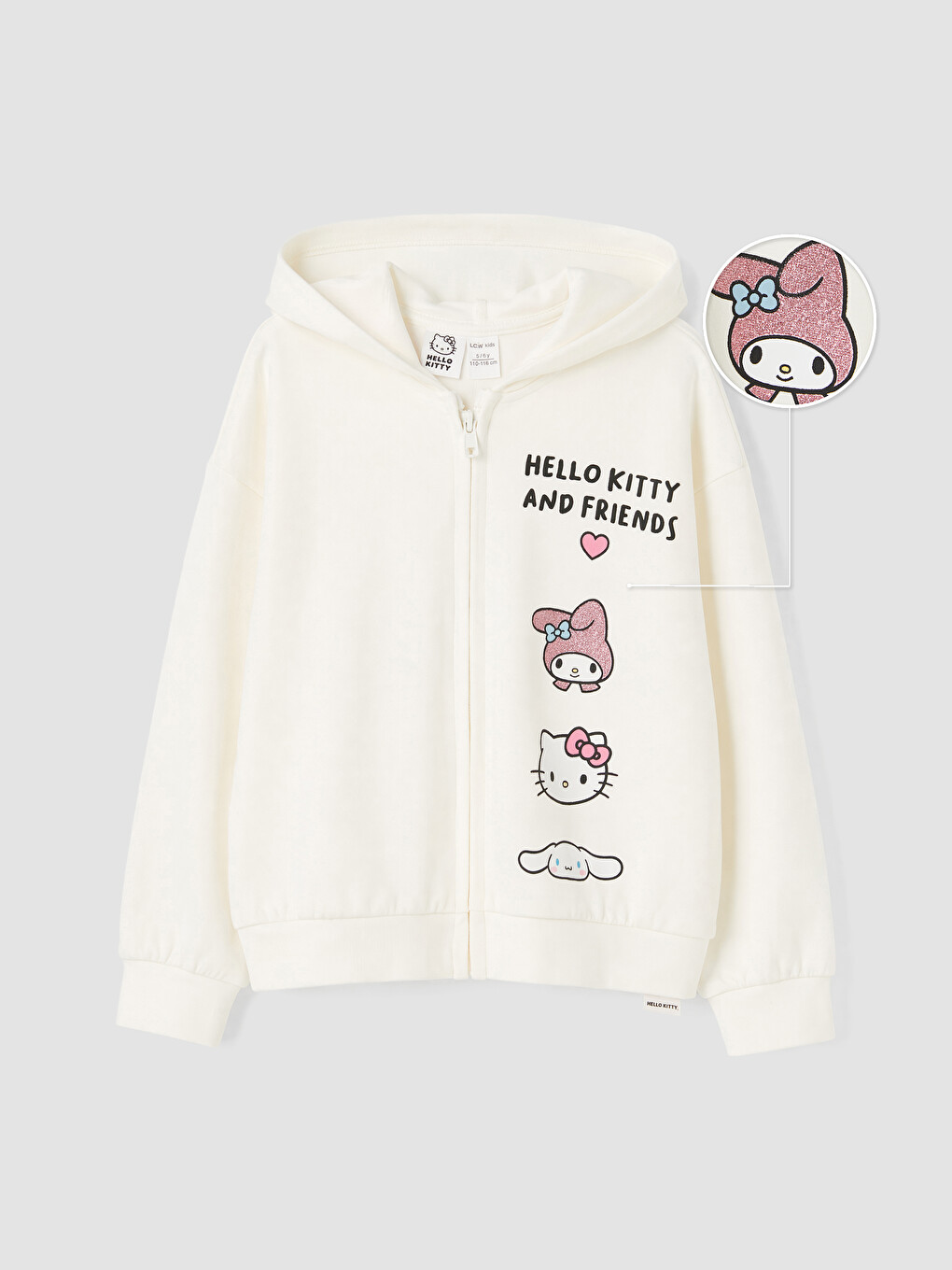 Ekru Kapüşonlu Hello Kitty Baskılı Kız Çocuk Sweatshirt