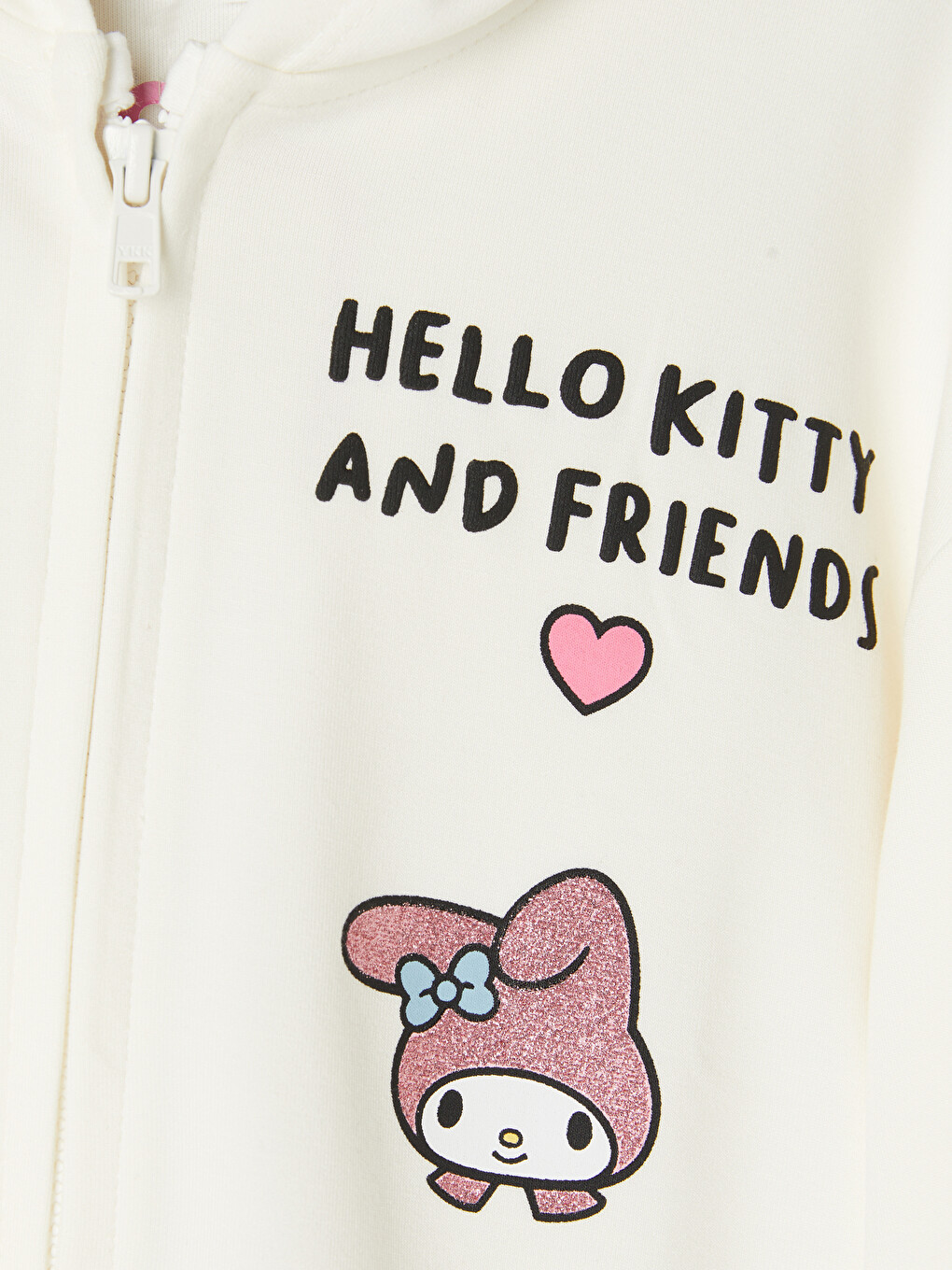 Ekru Kapüşonlu Hello Kitty Baskılı Kız Çocuk Sweatshirt-1