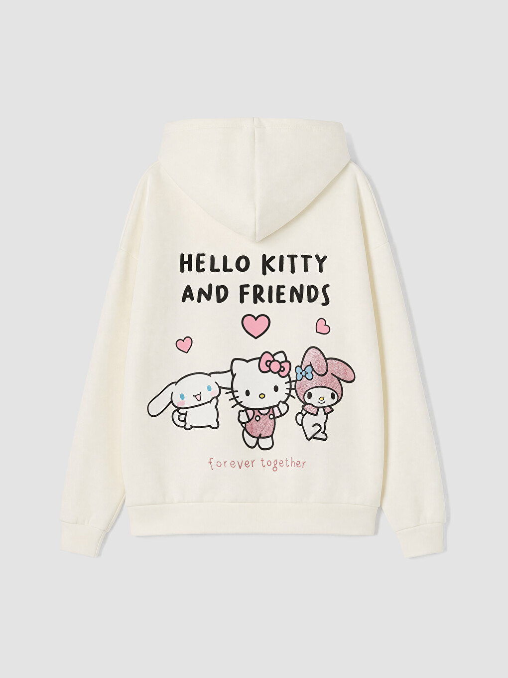 Ekru Kapüşonlu Hello Kitty Baskılı Kız Çocuk Sweatshirt-2