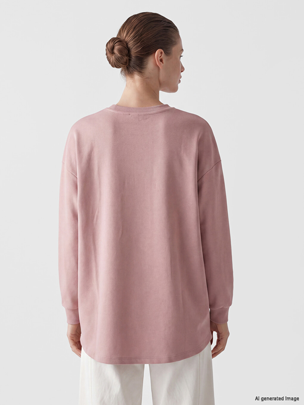 Pembe Bisiklet Yaka Kadın Sweatshirt Tunik-3